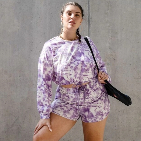 SHEIN Dresses & Skirts - SHEIN 1X TYE DYE WHITE AND PURPLE LONG SLEEVE SET